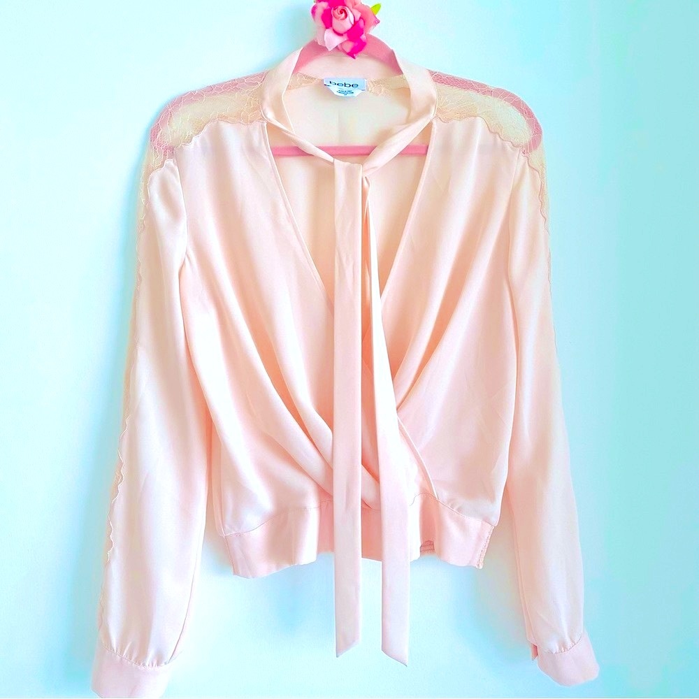 💕Pretty Pink Lace Long Sleeves Blouse SZ S